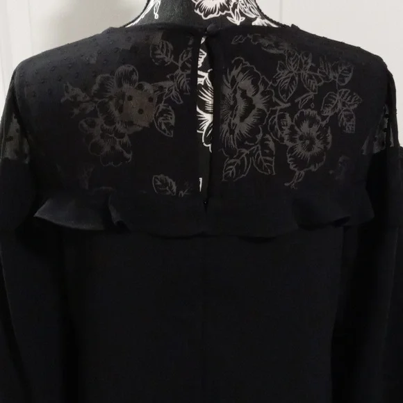 ποΈ π€LOFTπ€ - Black L/S Dress w/Sheer Polka Dot Ruffle Detail - Picture 10 of 16